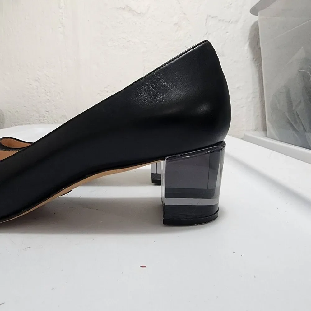 Stuart Weitzman Carole 50 pumps Black Leather Translucent Block Heel Size 11N
